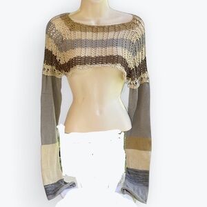 Neutral Crochet Crop Sweater ~ Free Size